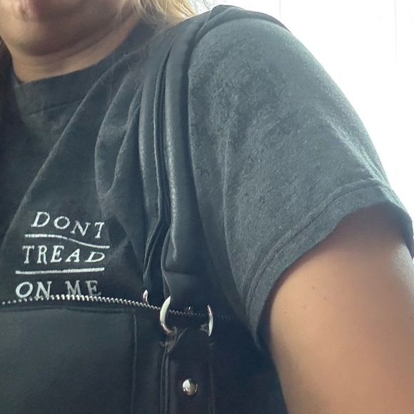 Charming Charlie Black Faux Leather Satchel Purse Tote Handbag Tassel - Picture 12 of 15